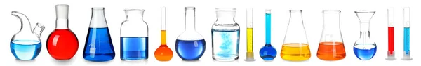 Different chemical glassware on white background — Stock Photo, Image