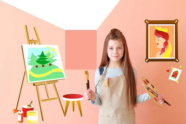 Cute little artist in drawn workshop — Stock Photo, Image