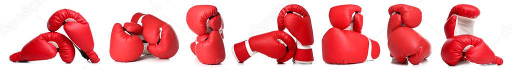 Set of boxing gloves on white background