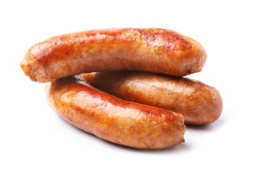 Beyaz arka planda lezzetli ızgara sosisler