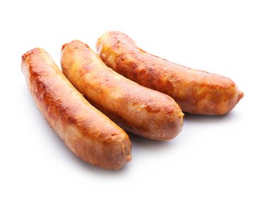 Beyaz arka planda lezzetli ızgara sosisler