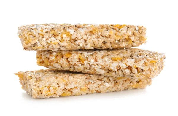 Tasty granola bars on white background — Stock Photo, Image