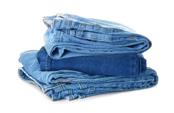 Stack of clean clothes on white background — Stock Photo, Image