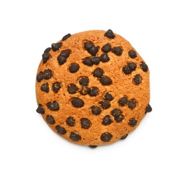 Beyaz arka planda çikolata parçacıkları ile lezzetli çerez