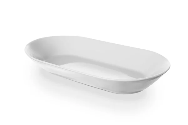 Üres kerámia tányér fehér háttér — Stock Fotó