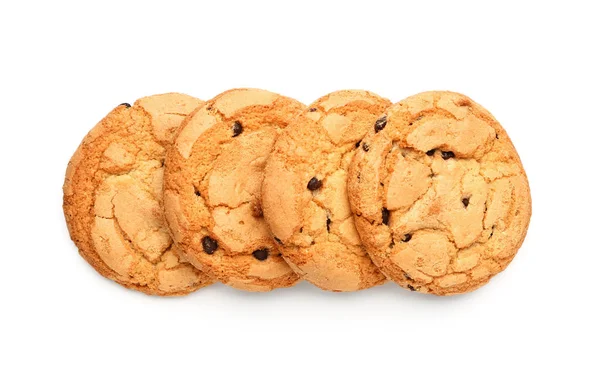 Tasty cookies with chocolate chips on white background — Stock Photo, Image