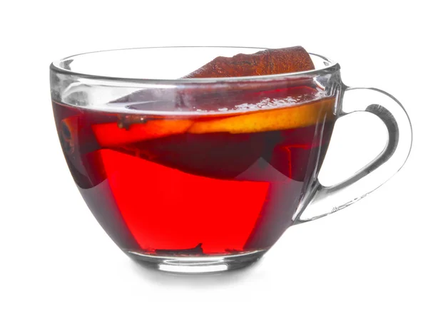 Glass cup of tasty mulled wine on white background — Stock Photo, Image