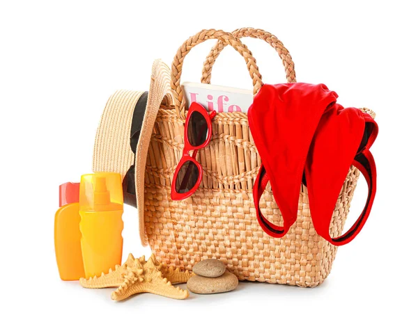 Set of beach accessories on white background — Stock Photo, Image