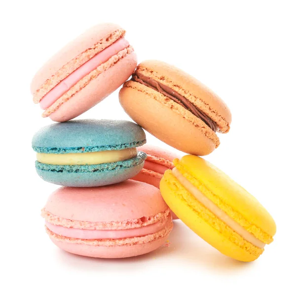 Different tasty macarons on white background — Stock Photo, Image
