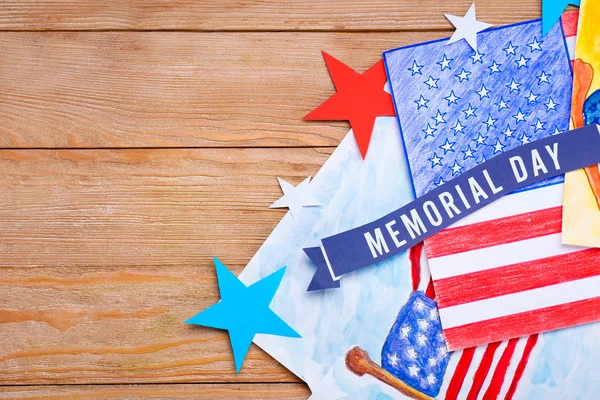 Composition for USA Memorial Day on wooden background — Stock Photo, Image