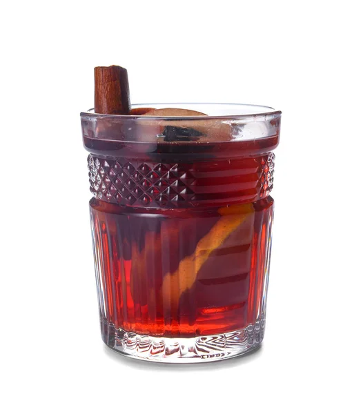 Glass of tasty mulled wine on white background — Stock Photo, Image