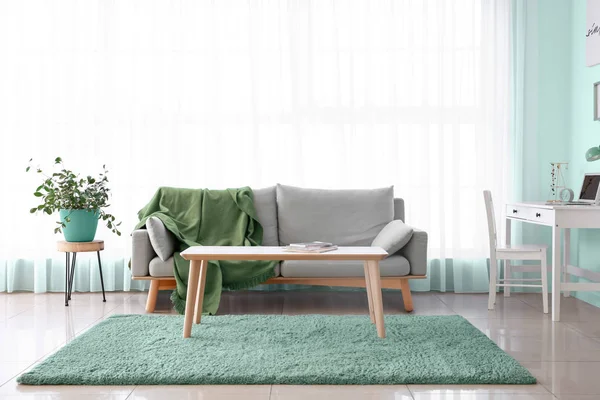 Elegante interno del soggiorno in colore turchese — Foto Stock