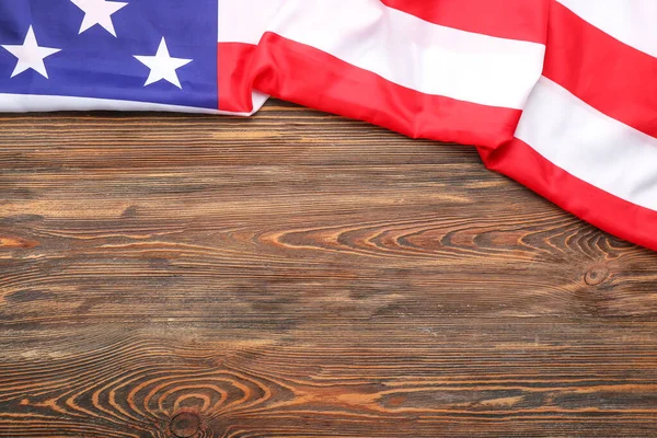 USA flag and space for text on wooden background — Stock Photo, Image