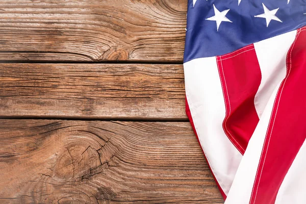 USA flag and space for text on wooden background — Stock Photo, Image