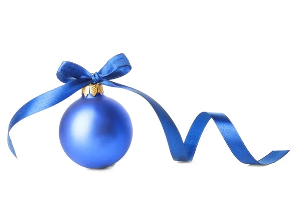 Beautiful Christmas ball with ribbon on white background — Stock Photo, Image
