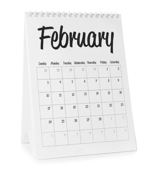 Překlopit kalendář se stránkou února na bílém pozadí — Stock fotografie