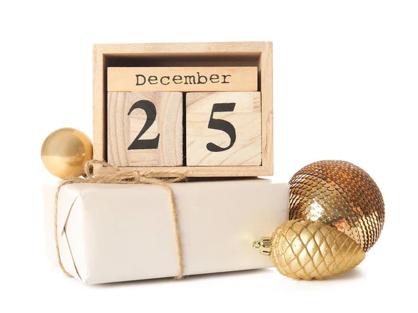 Calendario con fecha de Navidad sobre fondo blanco — Foto de Stock