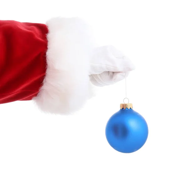 Hand Santa med julboll på vit bakgrund — Stockfoto