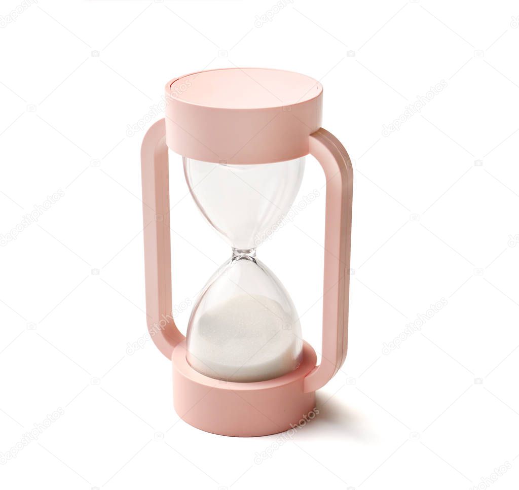 Stylish hourglass on white background