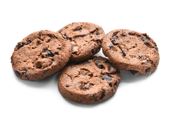 Gustosi biscotti con gocce di cioccolato su sfondo bianco — Foto Stock