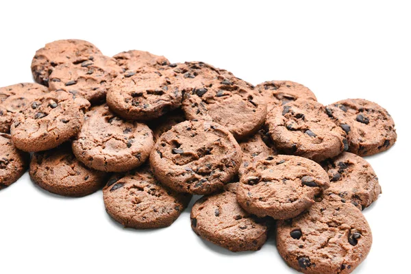 Tasty cookies with chocolate chips on white background — Stock Photo, Image