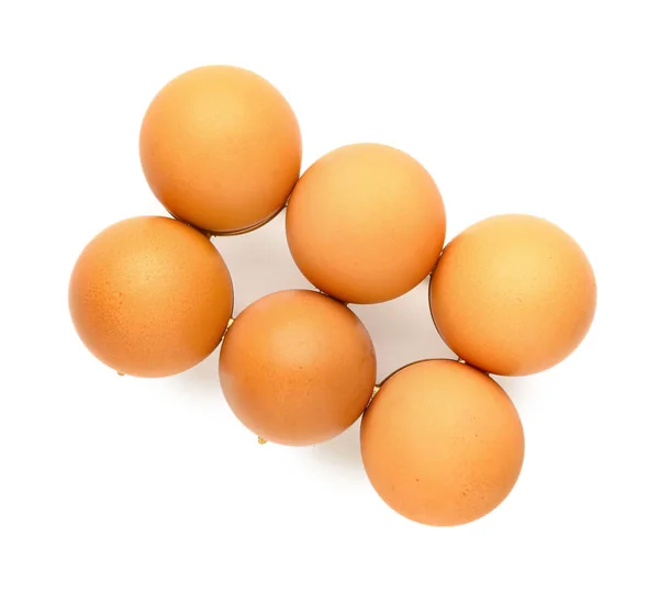 Holder with fresh eggs on white background — Stock Photo, Image