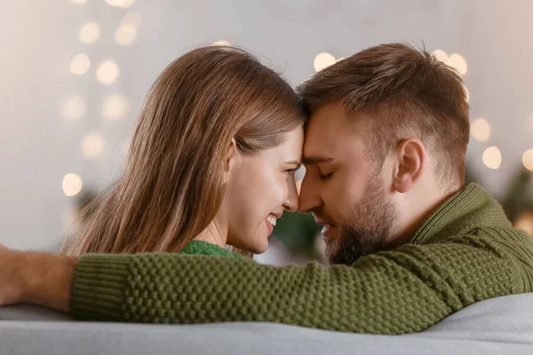 Happy young couple resting at home — Stock Photo, Image