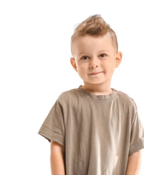 Πορτρέτο του χαριτωμένο μικρό αγόρι σε άσπρο φόντο — Φωτογραφία Αρχείου