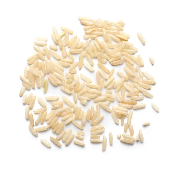 Rå ris på vit bakgrund — Stockfoto