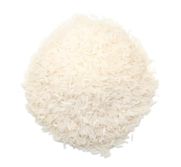 Amontoado de arroz cru no fundo branco — Fotografia de Stock