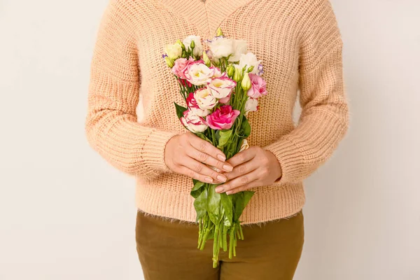 Florist with beautiful bouquet on white background — Stock Photo, Image