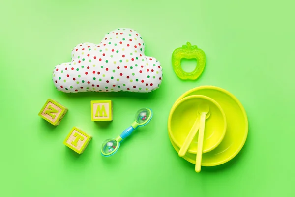 Baby accessories on color background — Stock Photo, Image