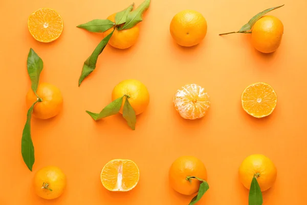 Sweet tangerines on color background — Stock Photo, Image