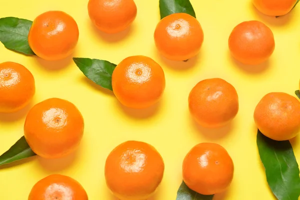 Sweet tangerines on color background — Stock Photo, Image