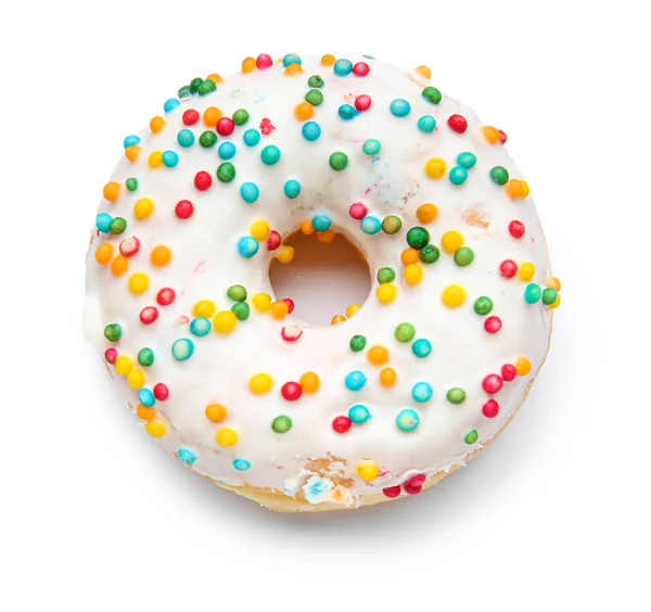 Doce saboroso donut no fundo branco — Fotografia de Stock