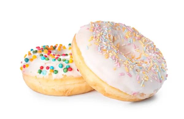 Sweet tasty donuts on white background — Stock Photo, Image