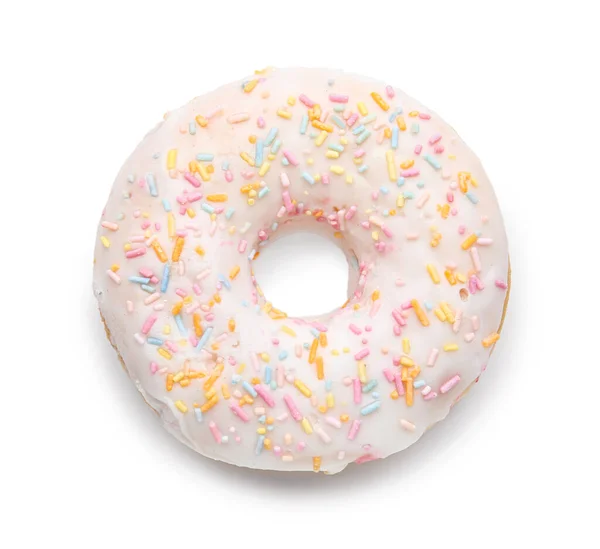 Солодкий смачний пончик на білому тлі — стокове фото