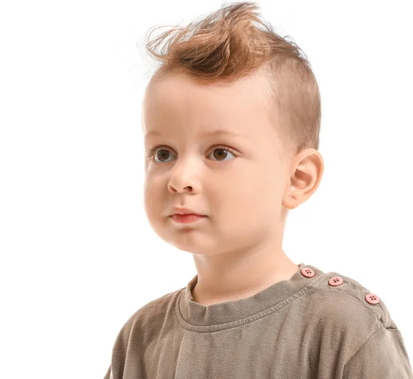 Retrato de menino bonito no fundo branco — Fotografia de Stock