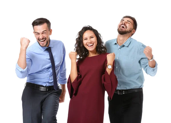 Portrait of happy young business people on white background — Stock Photo, Image