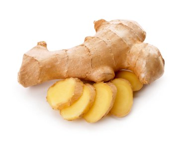 Beyaz arkaplanda taze zencefil