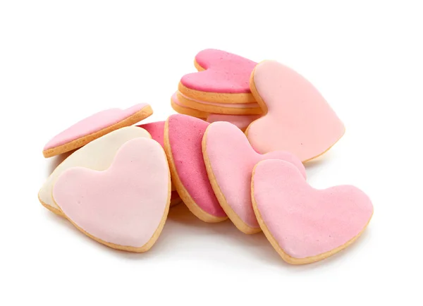 하얀 배경으로 발렌타인 데이를 위한 하트 모양 쿠키 — 스톡 사진