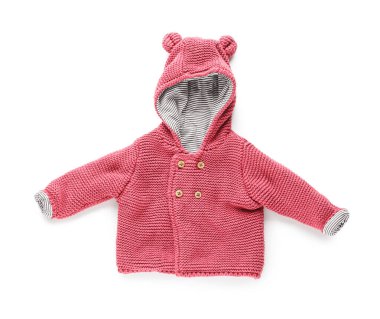 Beyaz arka planda örülmüş çocuk ceketi