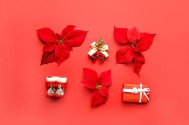 Renk arkaplanında noktalama işareti olan güzel bir Noel kompozisyonu