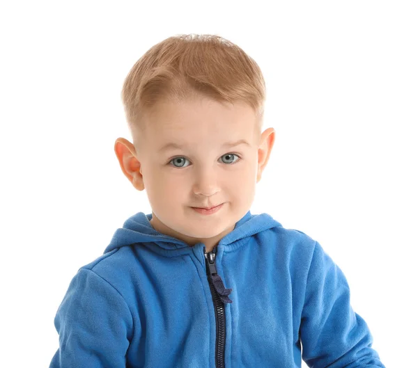 Retrato de menino bonito no fundo branco — Fotografia de Stock