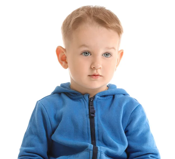 Retrato de menino bonito no fundo branco — Fotografia de Stock