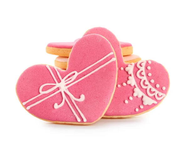 하얀 배경으로 발렌타인 데이를 위한 하트 모양 쿠키 — 스톡 사진
