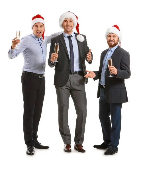 Freunde feiern Neujahr auf weißem Hintergrund — Stockfoto