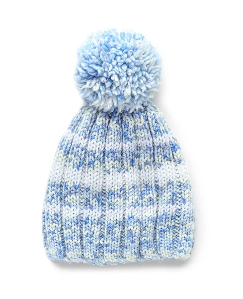 Stylish knitted hat on white background — Stock Photo, Image