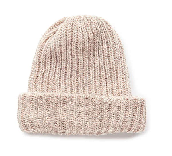 Stylový pletený klobouk na bílém pozadí — Stock fotografie
