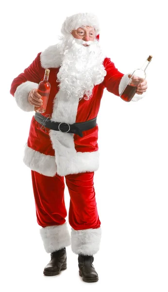 Funny drunk Santa Claus on white background — Stock Photo, Image